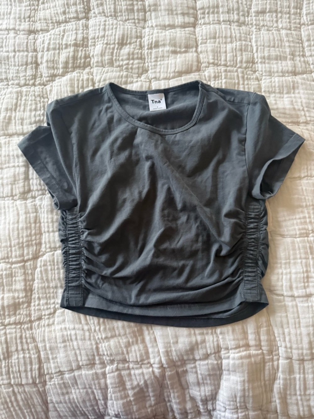 Aritzia Tna Charcoal Ruched Crop Tee